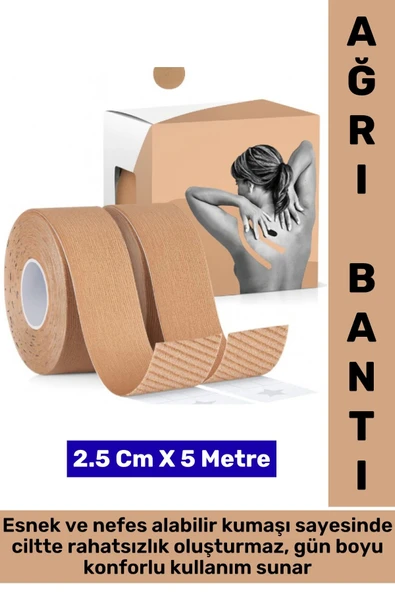 Hızlı Etkili Kas Eklem Bel Bacak Kol Boyun Sırt Omuz Karın Kalça Kinezyo Ağrı Bandı 2.5 Cm X 5 Metre