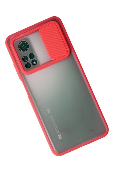 Xiaomi Mi 10T Kılıf Palm Buzlu Kamera Sürgülü Silikon - Kırmızı - Resim 3