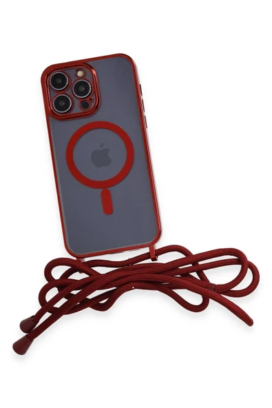 iPhone 13 Pro Max Kılıf Divo Lazer Askılı Magsafe Kapak - Kırmızı - Resim 4