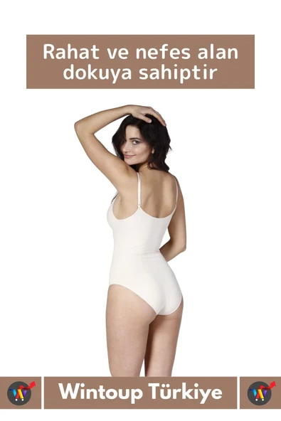 Özel Lazer Kesim İz Göstermez Toparlayıcı Askılı Çıtçıtlı Push UP Slip Body Zıbın Korse - Resim 2