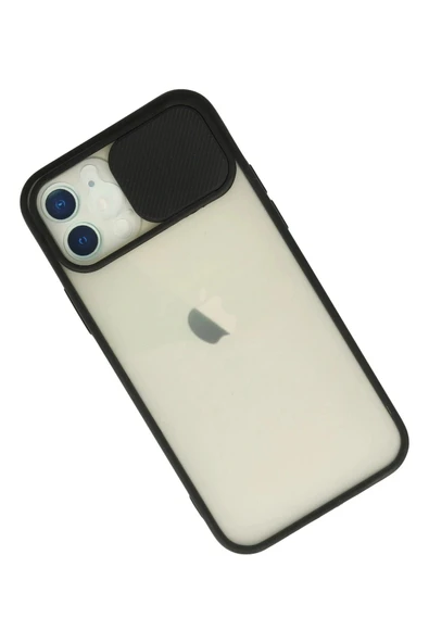 iPhone 12 Kılıf Palm Buzlu Kamera Sürgülü Silikon - Siyah - Resim 3