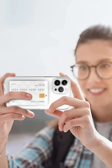 iPhone 14 Pro Max Kılıf Kart Şeffaf Silikon - Şeffaf - Resim 3