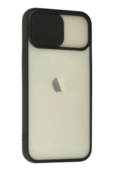 iPhone 12 Kılıf Palm Buzlu Kamera Sürgülü Silikon - Siyah - Resim 2