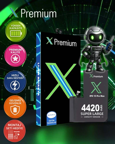 Xpremium iPhone 15 Pro Max Batarya – 4420 mAh Süper Yüksek Kapasiteli Güçlendirilmiş Pil - 1