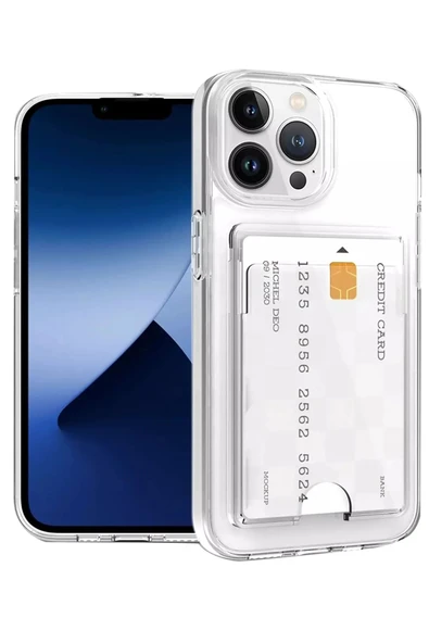 iPhone 14 Pro Max Kılıf Kart Şeffaf Silikon - Şeffaf - Resim 2