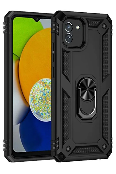 Samsung Galaxy A03 Kılıf Sofya Yüzüklü Silikon Kapak - Siyah ürün görseli