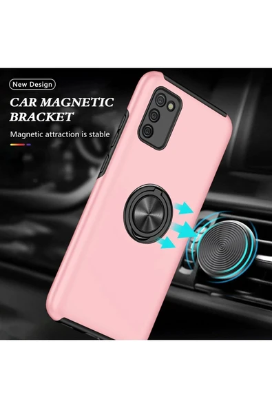 Samsung Galaxy A02S Kılıf Elit Yüzüklü Kapak - Pembe - Resim 5