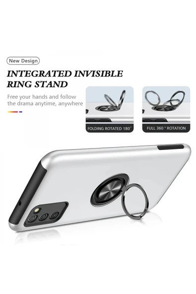 Samsung Galaxy A02S Kılıf Elit Yüzüklü Kapak - Gümüş - Resim 3