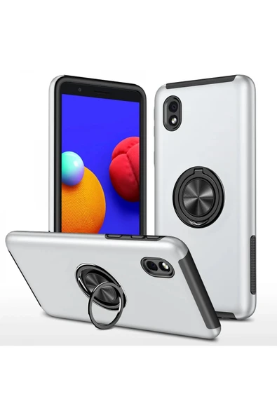 Samsung Galaxy A01 Core Kılıf Elit Yüzüklü Kapak - Gümüş ürün görseli