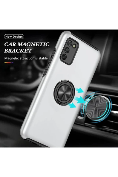 Samsung Galaxy A02S Kılıf Elit Yüzüklü Kapak - Gümüş - Resim 5