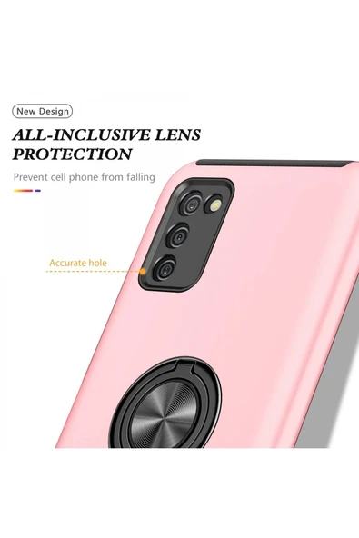 Samsung Galaxy A02S Kılıf Elit Yüzüklü Kapak - Pembe - Resim 4