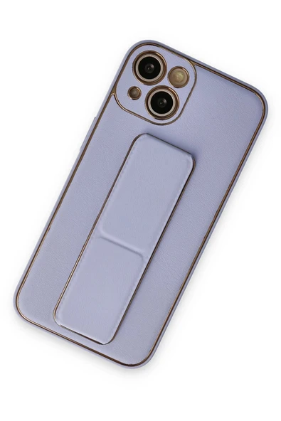 iPhone 14 Plus Kılıf Coco Deri Standlı Kapak - Lila - Resim 2