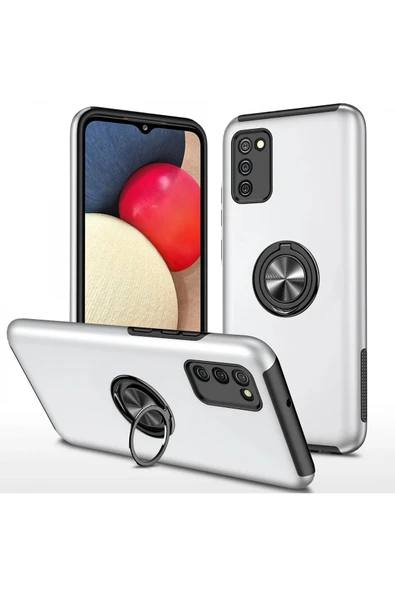 Samsung Galaxy A02S Kılıf Elit Yüzüklü Kapak - Gümüş ürün görseli