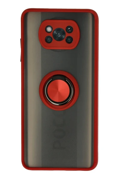 Xiaomi Pocophone X3 Kılıf Montreal Yüzüklü Silikon Kapak - Kırmızı ürün görseli