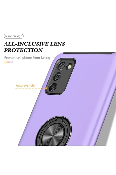 Samsung Galaxy A02S Kılıf Elit Yüzüklü Kapak - Mor - Resim 2