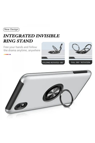 Samsung Galaxy A01 Core Kılıf Elit Yüzüklü Kapak - Gümüş - Resim 3