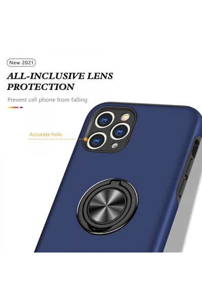iPhone 11 Pro Max Kılıf Elit Yüzüklü Kapak - Lacivert - Resim 4