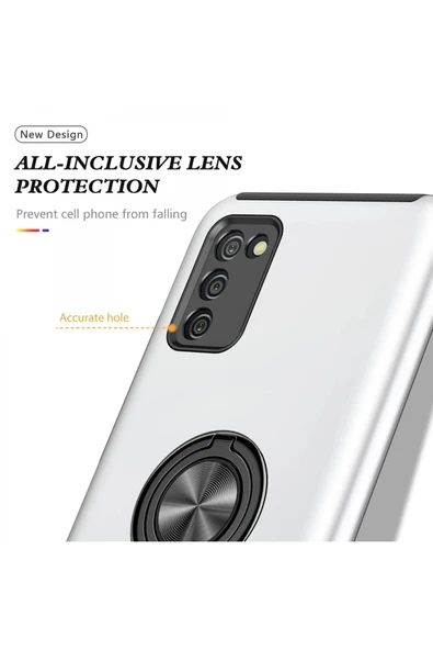 Samsung Galaxy A02S Kılıf Elit Yüzüklü Kapak - Gümüş - Resim 4