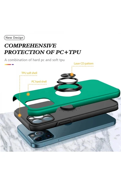 iPhone 12 Pro Kılıf Elit Yüzüklü Kapak - Yeşil - Resim 2