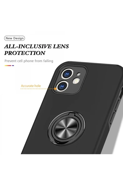 iPhone 12 Kılıf Elit Yüzüklü Kapak - Siyah - Resim 4