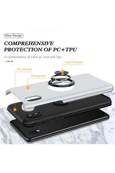 Samsung Galaxy A01 Core Kılıf Elit Yüzüklü Kapak - Gümüş - Resim 2