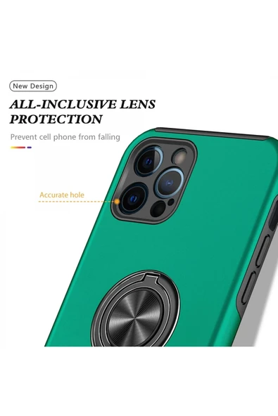 iPhone 12 Pro Kılıf Elit Yüzüklü Kapak - Yeşil - Resim 4