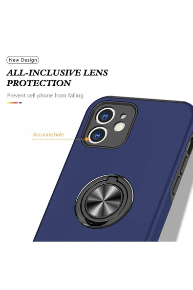 iPhone 12 Kılıf Elit Yüzüklü Kapak - Lacivert - Resim 5