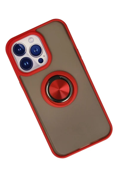 iPhone 15 Pro Max Kılıf Montreal Yüzüklü Silikon Kapak - Kırmızı - Resim 2