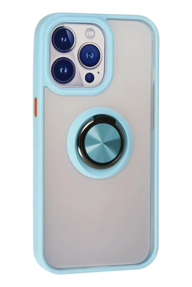 iPhone 15 Pro Kılıf Montreal Yüzüklü Silikon Kapak - Buz Mavi - Resim 3