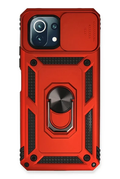 Xiaomi Mİ 11 Lite Kılıf Pars Lens Yüzüklü Silikon - Kırmızı ürün görseli