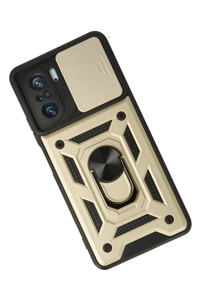 Xiaomi Poco F3 Kılıf Pars Lens Yüzüklü Silikon - Gold - Resim 2