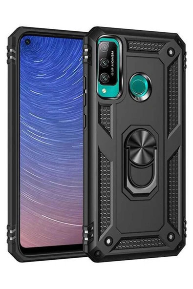 Huawei P40 Lite E Kılıf Sofya Yüzüklü Silikon Kapak - Siyah ürün görseli 1