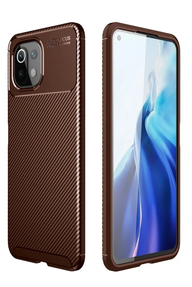 Xiaomi Mİ 11 Lite Kılıf Auto Focus Karbon Kapak - Kahverengi ürün görseli