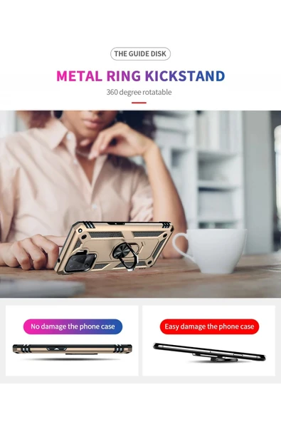 Oppo Reno 5 Lite Kılıf Sofya Yüzüklü Silikon Kapak - Gold - Resim 4