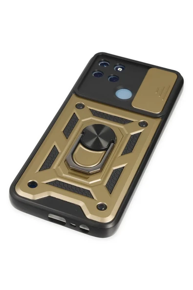 Realme C25Y Kılıf Pars Lens Yüzüklü Silikon - Gold - Resim 5