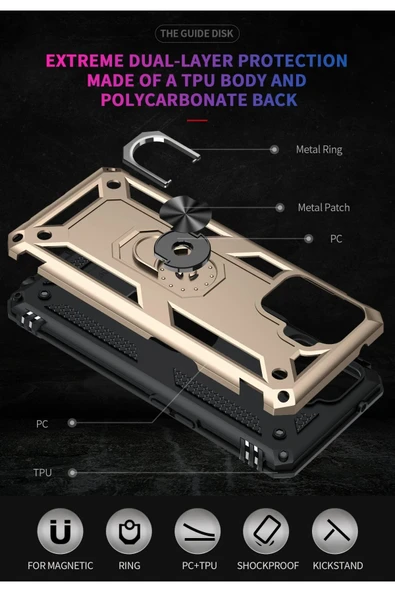 Oppo Reno 5 Lite Kılıf Sofya Yüzüklü Silikon Kapak - Gold - Resim 5