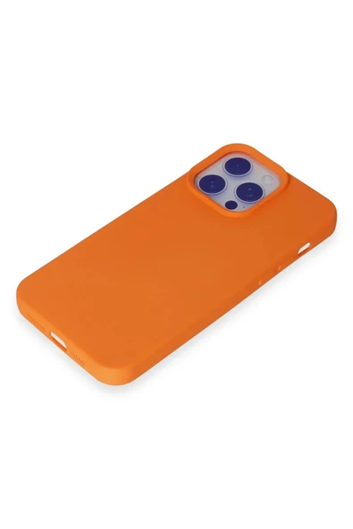 iPhone 15 Pro Max Kılıf Nano içi Kadife Silikon - Turuncu - Resim 4