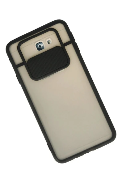 Samsung Galaxy J7 Prime Kılıf Palm Buzlu Kamera Sürgülü Silikon - Siyah - Resim 2