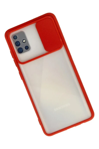Samsung Galaxy A71 Kılıf Palm Buzlu Kamera Sürgülü Silikon - Kırmızı - Resim 2