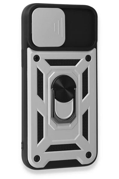 iPhone 15 Pro Kılıf Pars Lens Yüzüklü Silikon - Gümüş - Resim 3