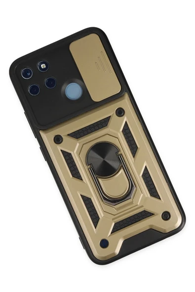 Realme C25Y Kılıf Pars Lens Yüzüklü Silikon - Gold - Resim 3