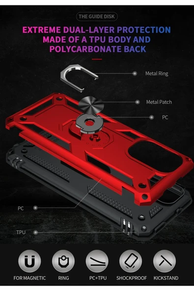 Xiaomi Poco F3 Kılıf Sofya Yüzüklü Silikon Kapak - Kırmızı - Resim 5