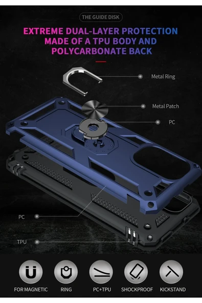 Xiaomi Poco F3 Kılıf Sofya Yüzüklü Silikon Kapak - Lacivert - Resim 5