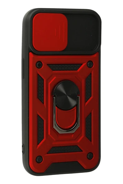 iPhone 15 Kılıf Pars Lens Yüzüklü Silikon - Kırmızı - Resim 3