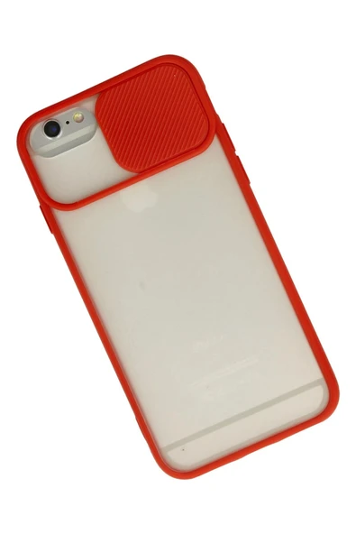 iPhone 6 Kılıf Palm Buzlu Kamera Sürgülü Silikon - Kırmızı - Resim 2