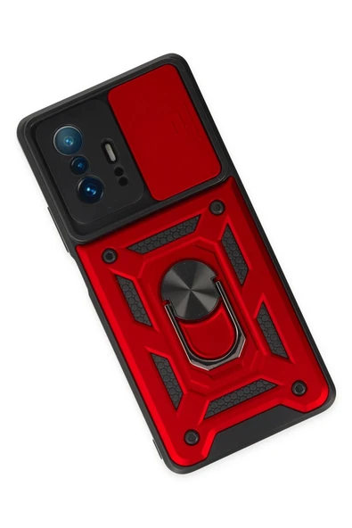 Xiaomi Mi 11T Pro Kılıf Pars Lens Yüzüklü Silikon - Kırmızı - Resim 4