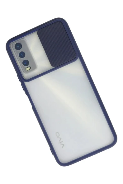 Vivo Y11S Kılıf Palm Buzlu Kamera Sürgülü Silikon - Lacivert - Resim 2