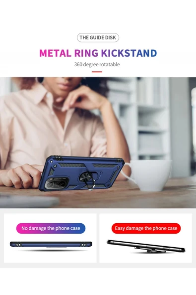 Xiaomi Poco F3 Kılıf Sofya Yüzüklü Silikon Kapak - Lacivert - Resim 4