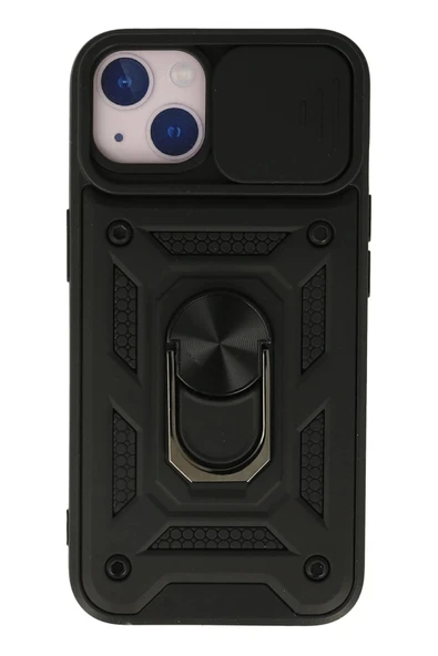 iPhone 15 Kılıf Pars Lens Yüzüklü Silikon - Siyah ürün görseli