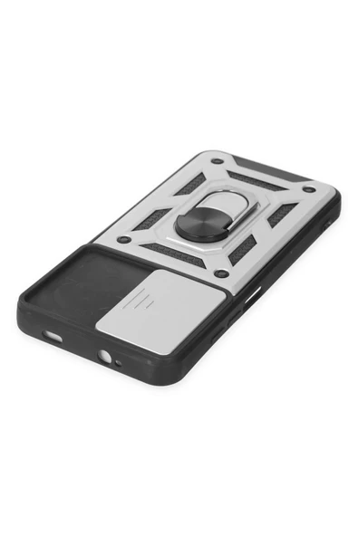 Xiaomi Redmi Note 9 4G Kılıf Pars Lens Yüzüklü Silikon - Gümüş - Resim 4